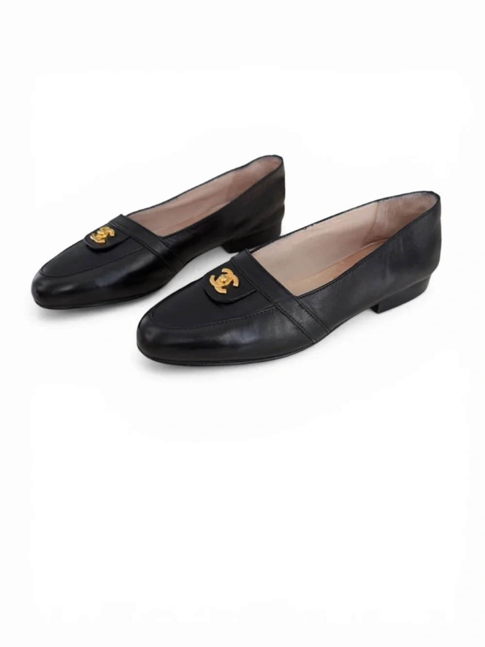 CHANEL CC TURNLOCK Logo Black Leather Loafers | EU 37 | Rare | 24K Gold Plated - Picture 11 of 13